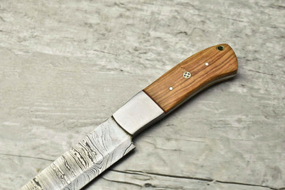 Hand Made Damascus Steel Blade Chef Kitchen Full Tang Chef Knife – 10" Blade, Olive Wood Handle, Oil Tempered 58-60 HRC