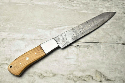 Hand Made Damascus Steel Blade Chef Kitchen Full Tang Chef Knife – 10" Blade, Olive Wood Handle, Oil Tempered 58-60 HRC
