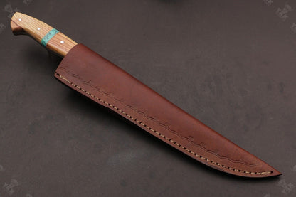 14" Damascus Fillet Knife Fire Damascus Steel Fillet Knife W/Sheath