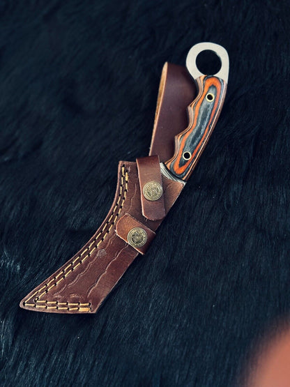 9.25" Twist Damascus Steel Bowie Knife – Handmade Camel Bone & Wood Handle