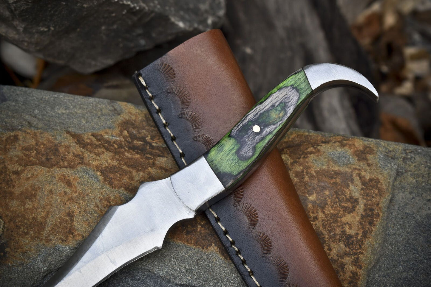 8" Hand Forged Skinner Knife | ATS-34 Steel Blade | Hardwood Handle with Steel Bolster