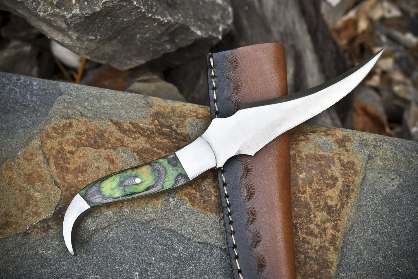 8" Hand Forged Skinner Knife | ATS-34 Steel Blade | Hardwood Handle with Steel Bolster
