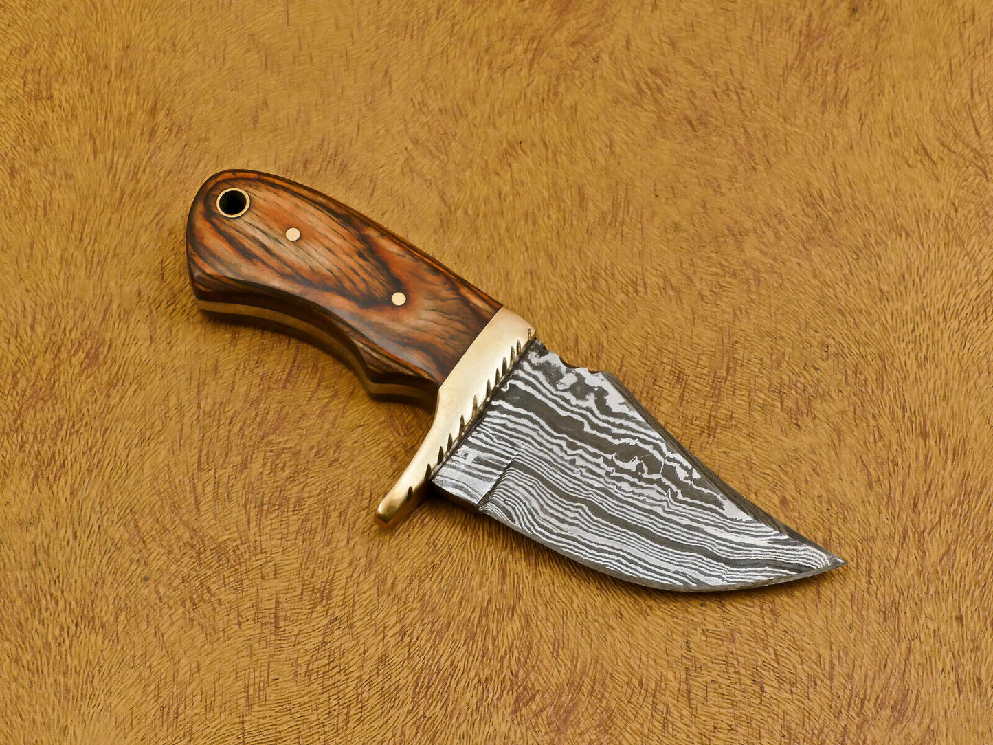 6" Custom Handmade Damascus Hunting Knife – Pakka Wood Handle with Brass Guard