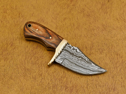 6" Custom Handmade Damascus Hunting Knife – Pakka Wood Handle with Brass Guard
