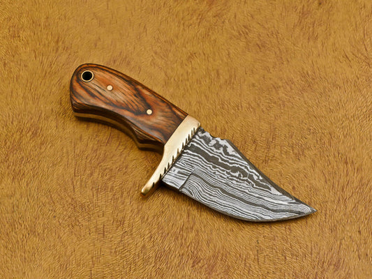 6" Custom Handmade Damascus Hunting Knife – Pakka Wood Handle with Brass Guard