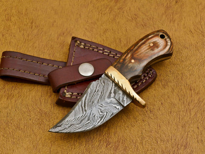 6" Custom Handmade Damascus Hunting Knife – Pakka Wood Handle with Brass Guard