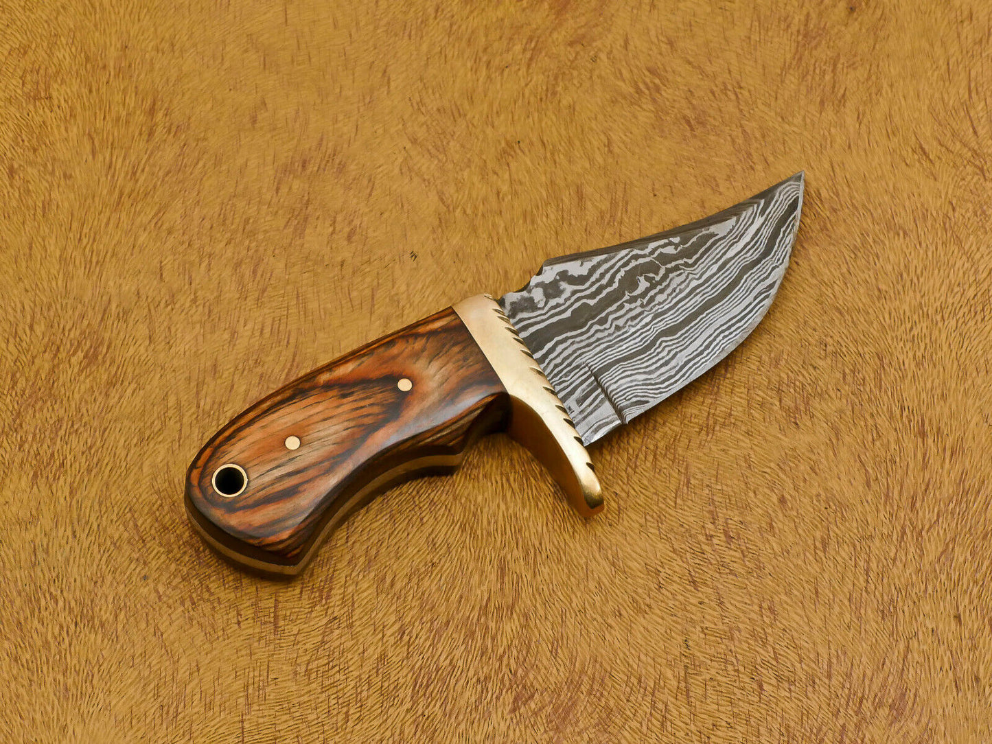 6" Custom Handmade Damascus Hunting Knife – Pakka Wood Handle with Brass Guard