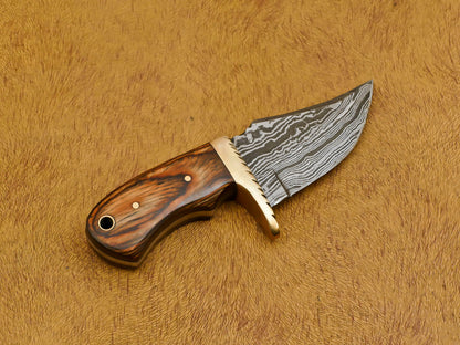 6" Custom Handmade Damascus Hunting Knife – Pakka Wood Handle with Brass Guard