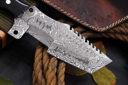 Custom Handmade Damascus Steel Tracker Hunting Knife – Raindrop Pattern Blade with G-10 Micarta Handle