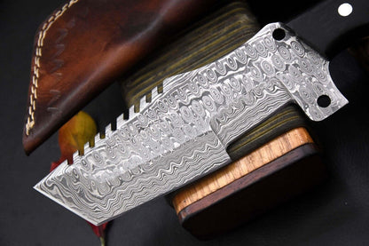 Custom Handmade Damascus Steel Tracker Hunting Knife – Raindrop Pattern Blade with G-10 Micarta Handle