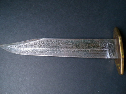 Heritage Forge Damascus Steel Bowie Knife with Antique Style Wood Handle and Leather Sheath 11.5 Inch