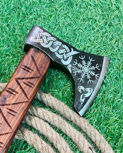 Handmade Forged Carbon Steel Viking Bearded Camping Hatchet Tomahawk Axe