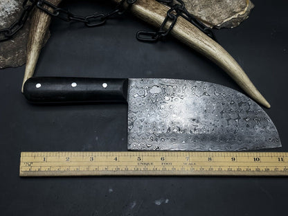 Handmade Damascus Steel Chef Cleaver EDC Knife with Wood Handle and Cow Leather Sheath