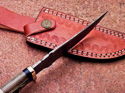 10 Inch Handcrafted Damascus Bowie Knife with Camel Bone and Hardwood Handle