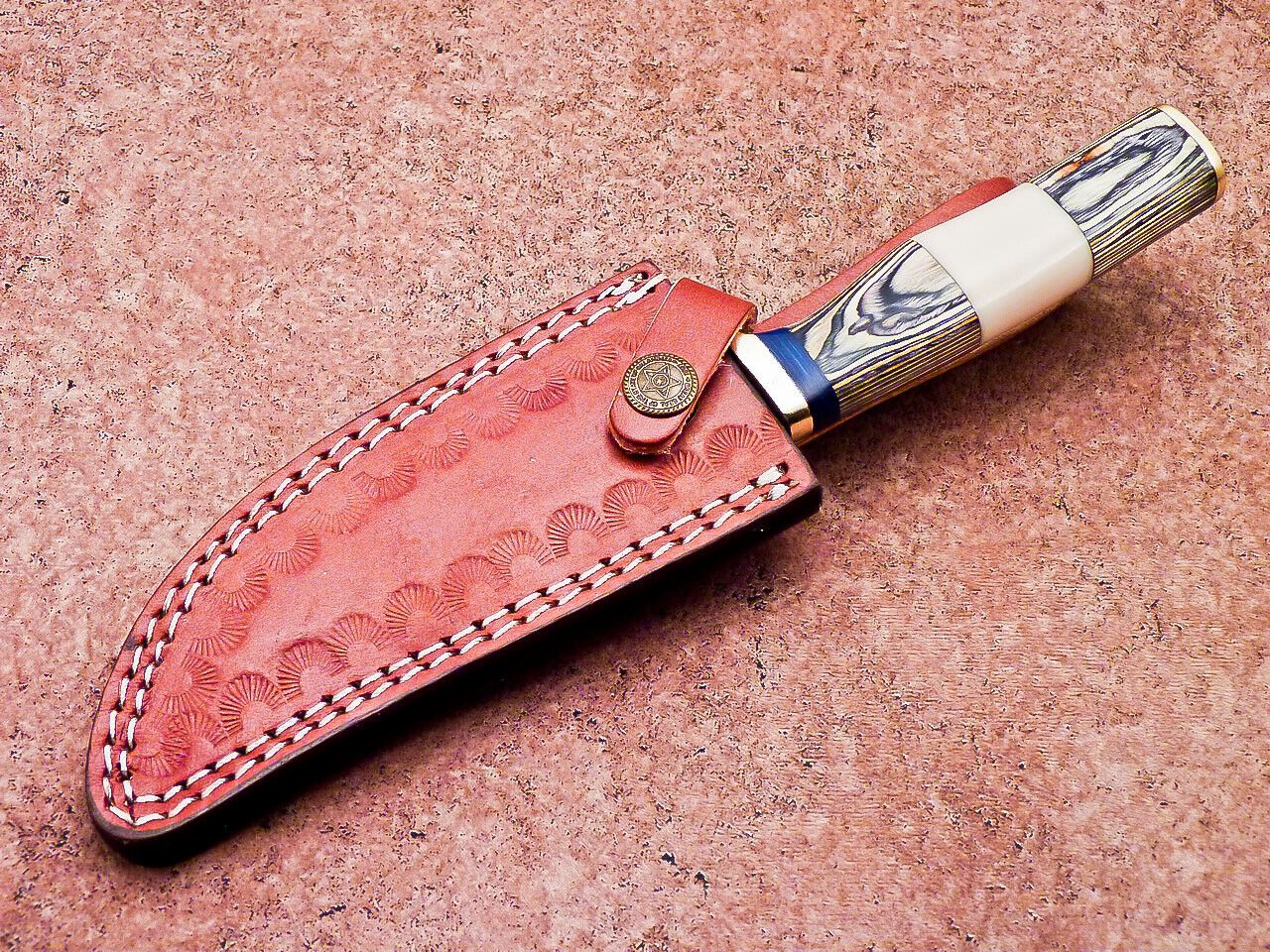 10 Inch Handcrafted Damascus Bowie Knife with Camel Bone and Hardwood Handle