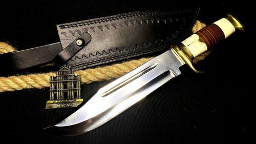 Fixed Blade Hunting Bowie Knife – Custom Handmade D2 Steel Full Tang with Camel Bone Handle