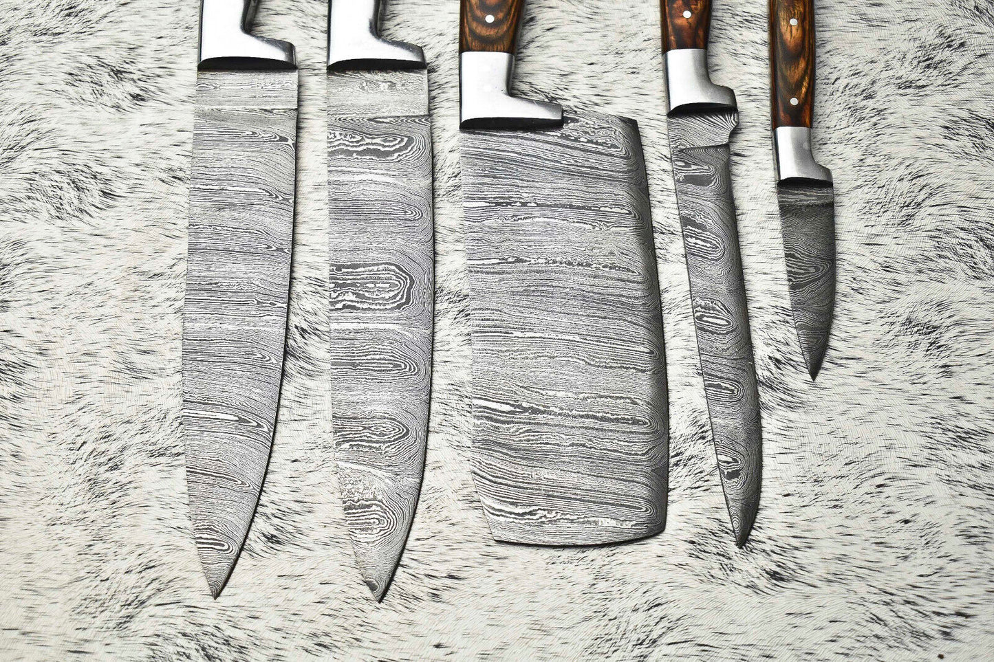 Lot Of 5 Handmade Damascus Steel Chef Knives Full Tang Cutlery Set