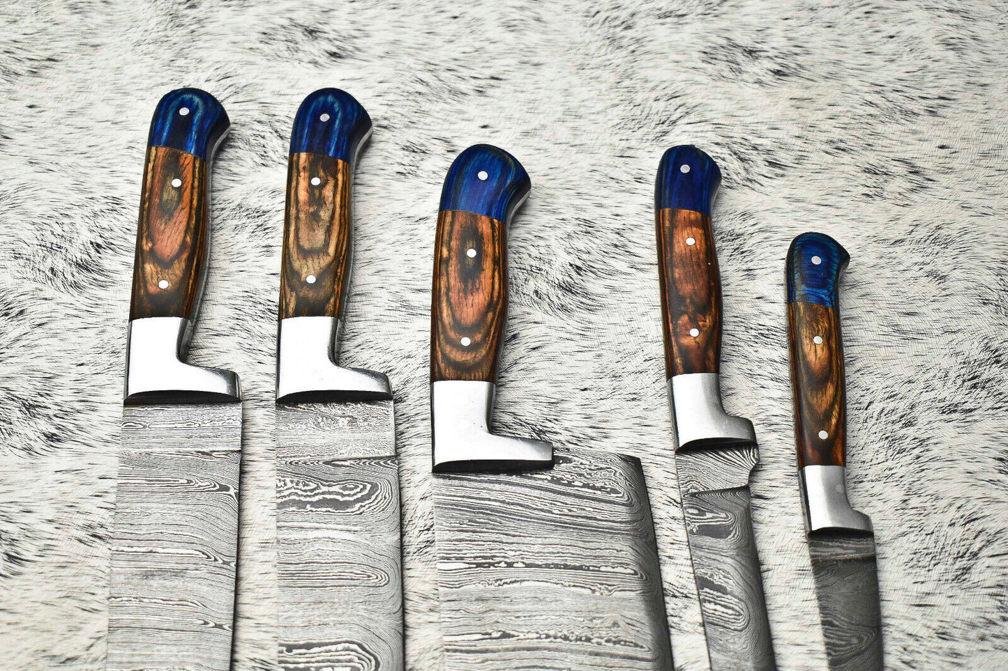 Lot Of 5 Handmade Damascus Steel Chef Knives Full Tang Cutlery Set