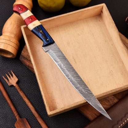 Custom Handmade Damascus Fillet Knife Kitchen Fillet Knife with Sheath