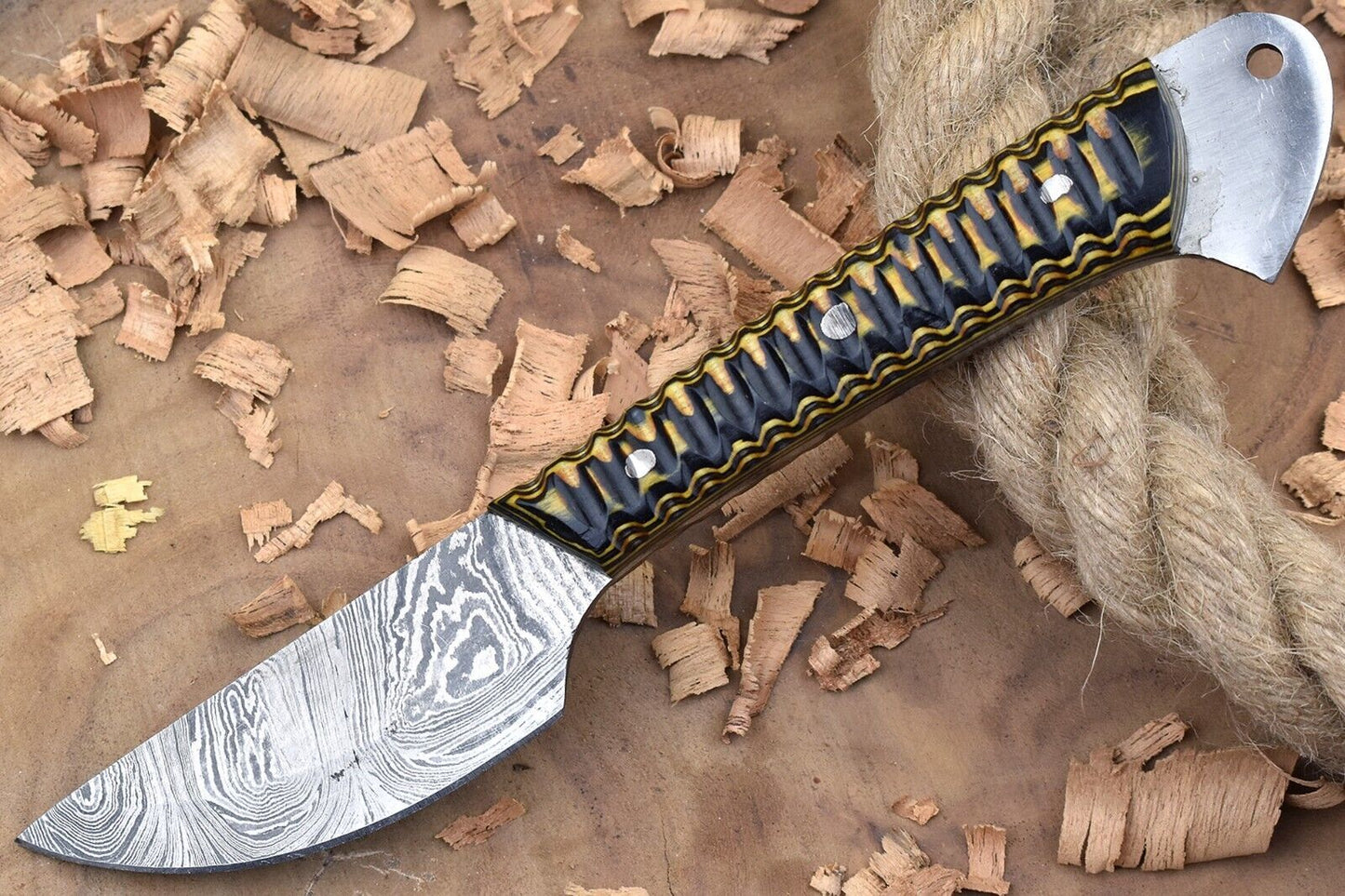 Custom Handmade Forged Damascus Steel Kitchen Chef Knife – Yellow & Black Dollar Handle