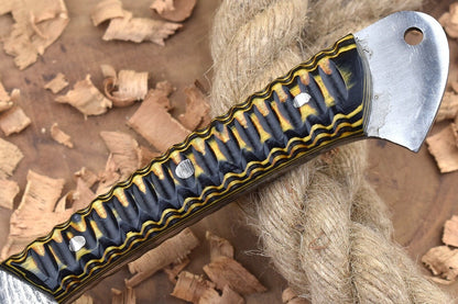 Custom Handmade Forged Damascus Steel Kitchen Chef Knife – Yellow & Black Dollar Handle