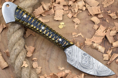 Custom Handmade Forged Damascus Steel Kitchen Chef Knife – Yellow & Black Dollar Handle