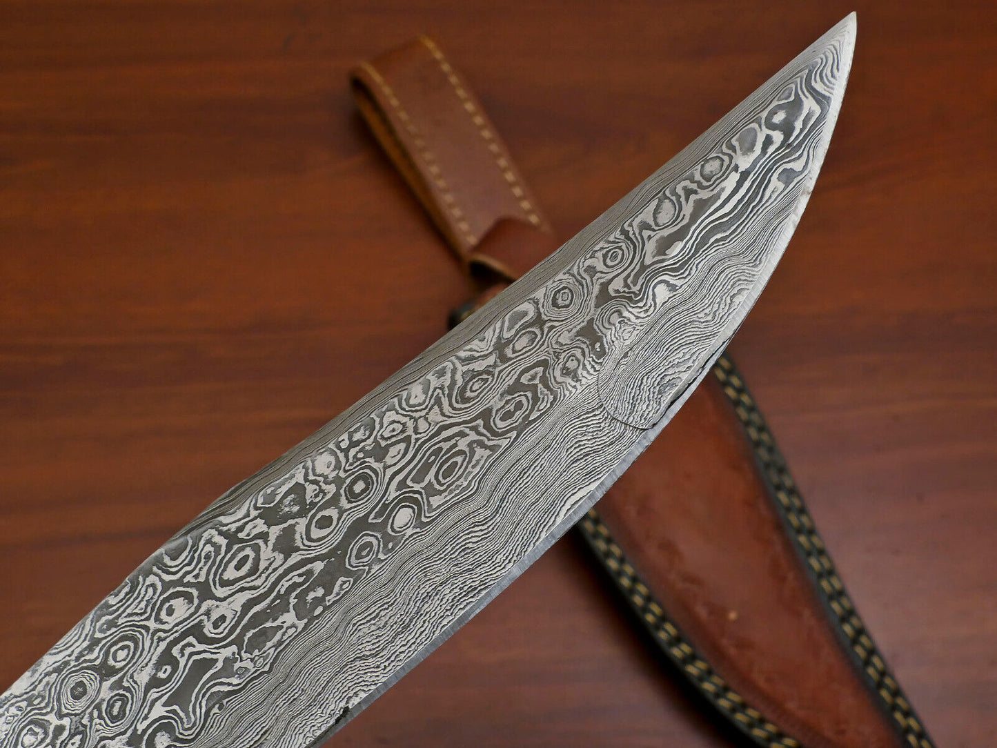 Heritage Forge 12" Custom Damascus Bowie Knife with Stained Camel Bone Handle