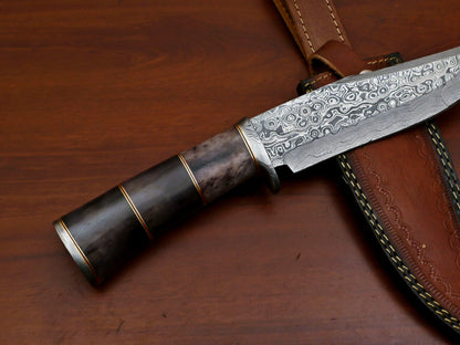 Heritage Forge 12" Custom Damascus Bowie Knife with Stained Camel Bone Handle