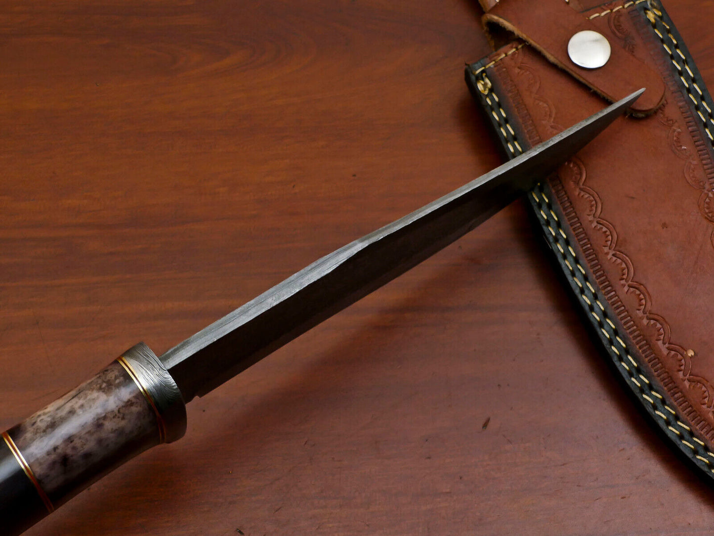 Heritage Forge 12" Custom Damascus Bowie Knife with Stained Camel Bone Handle