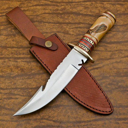 Custom Handmade D2 Gut Hook Hunting Bowie Knife – Camping & Outdoor Survival Tool