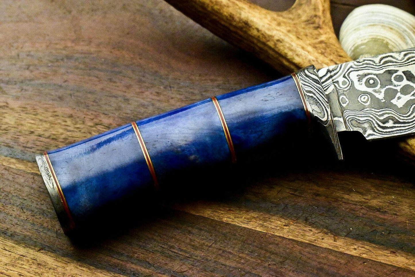 Damascus Bowie Knife – 12.5" Camel Bone Handle