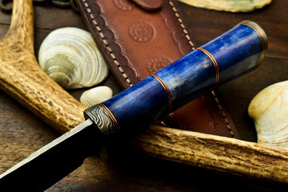 Damascus Bowie Knife – 12.5" Camel Bone Handle
