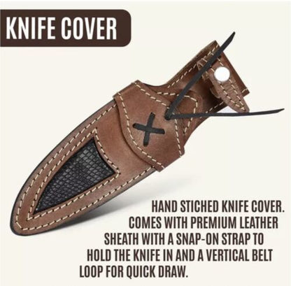 10" Handmade Damascus Bowie Knife – Walnut Wood Handle & Leather Sheath