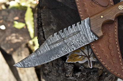 Hot Item Handmade Twist Damascus Tracker Knife | Walnut Wood Handle Outdoor Hunting & Bushcraft Gift