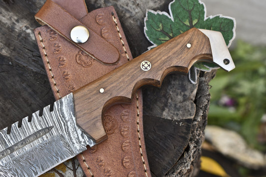 Hot Item Handmade Twist Damascus Tracker Knife | Walnut Wood Handle Outdoor Hunting & Bushcraft Gift