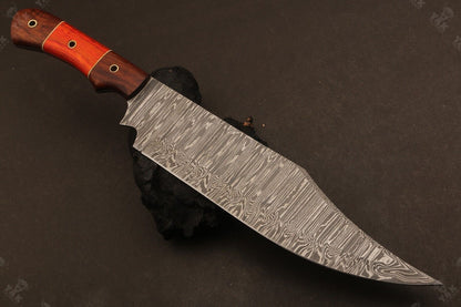 Heritage Forge 15 Inch Damascus Steel Bowie Knife with Wood Handle for Hunting and Camping