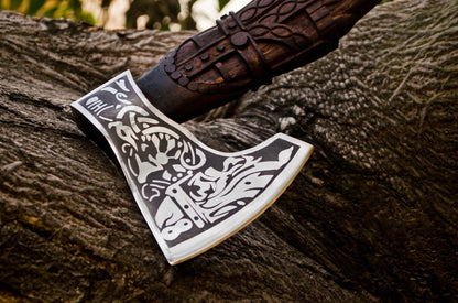 Handmade Viking Axe Carbon Steel Bearded Camping Axe Battle Axe with Sheath