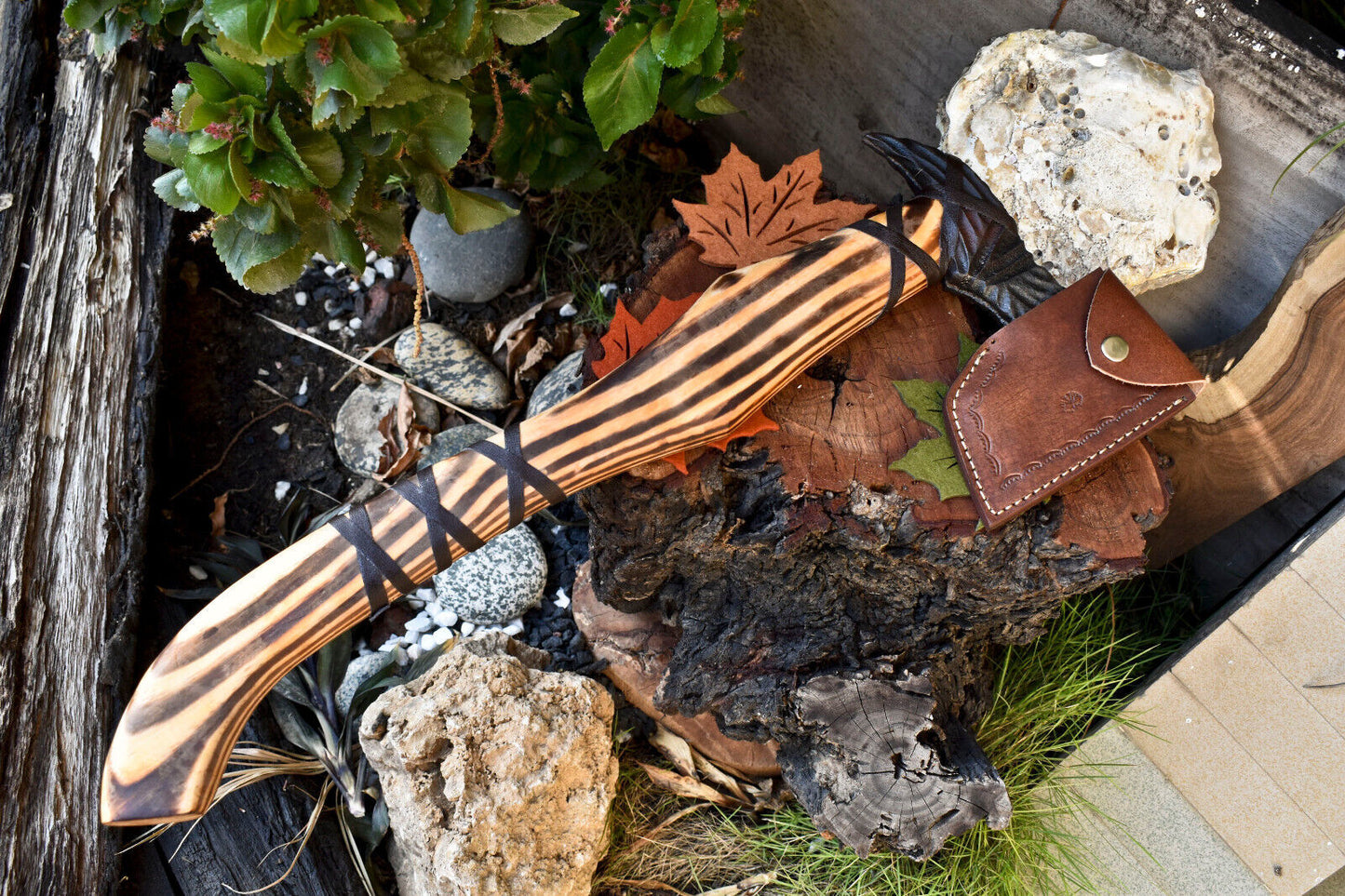 Handmade High Carbon Steel Viking Hatchet Axe | Etched Blade with Walnut Wood Handle