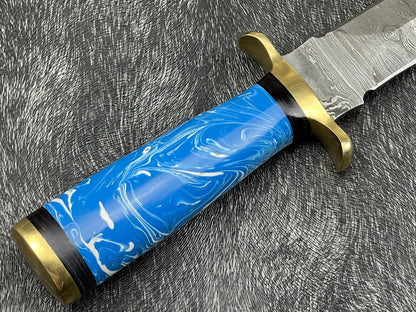 Heritage Forge 11 Inch Handmade Damascus Skinning Knife | Resin and Hardwood Handle Hunting Dagger with Sheath