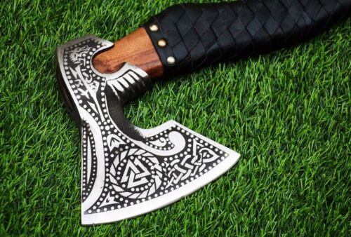 Custom Handmade Carbon Steel Viking Bearded Axe with Ash Wood Handle and Sheath