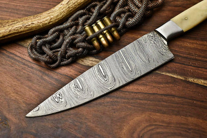 Hand Forged Damascus Steel Chef Knife – Full Tang Kitchen Blade