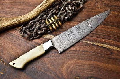 Hand Forged Damascus Steel Chef Knife – Full Tang Kitchen Blade