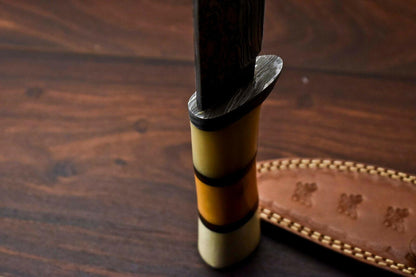 13" Handmade Damascus Bowie Knife – Camel Bone Handle