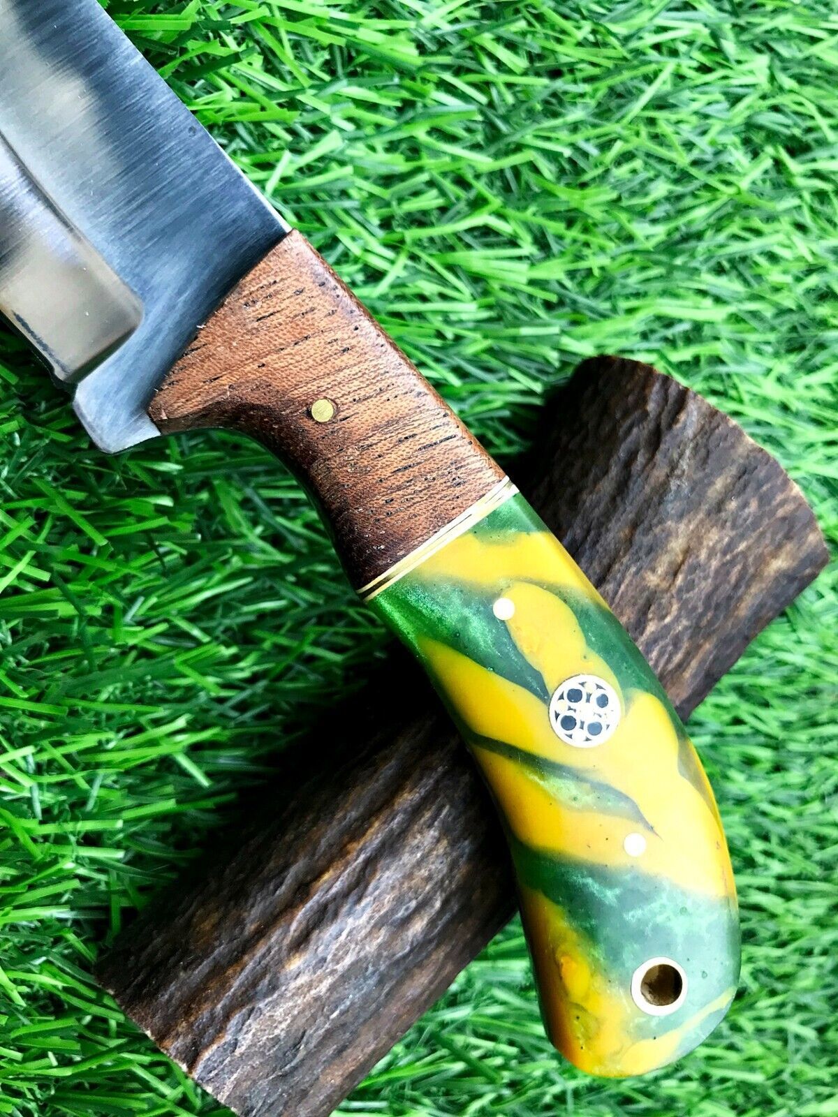 8" Handmade Stainless Steel Skinner Hunting Knife with Wood Handle & Leather Sheath