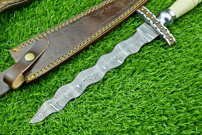 Custom Hand Forged Damascus Steel Bowie Knife Kris Dagger Hunting Knife