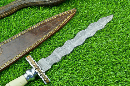 Custom Hand Forged Damascus Steel Bowie Knife Kris Dagger Hunting Knife