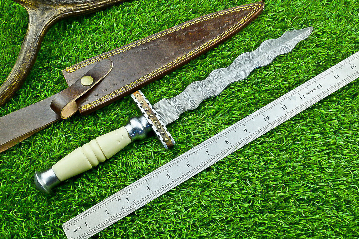 Custom Hand Forged Damascus Steel Bowie Knife Kris Dagger Hunting Knife