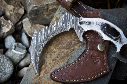Hand Forged Damascus Karambit Knife Twist Pattern Karambit Damascus Steel With corian Handle