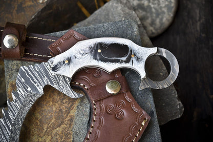 Hand Forged Damascus Karambit Knife Twist Pattern Karambit Damascus Steel With corian Handle