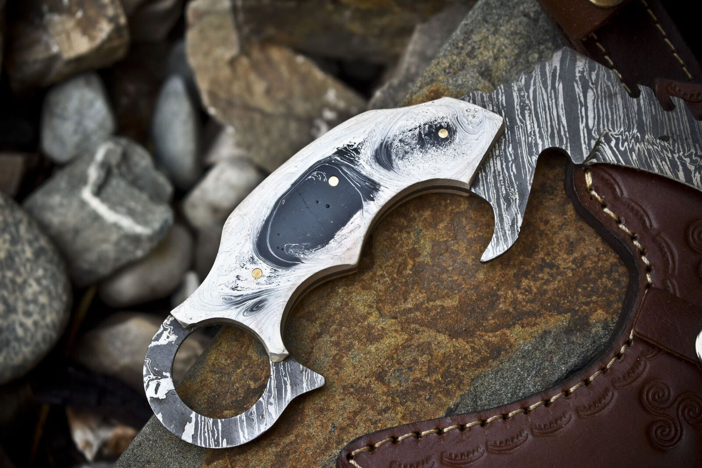 Hand Forged Damascus Karambit Knife Twist Pattern Karambit Damascus Steel With corian Handle
